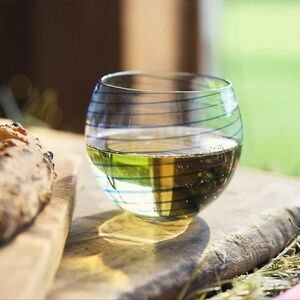 Anthropologie Arabesque Stemless Wine Glasses ~ Blue Swirl ~ Set Of 2